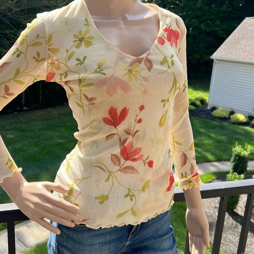 Beautiful vintage floral fall colors mesh top SZ S/M